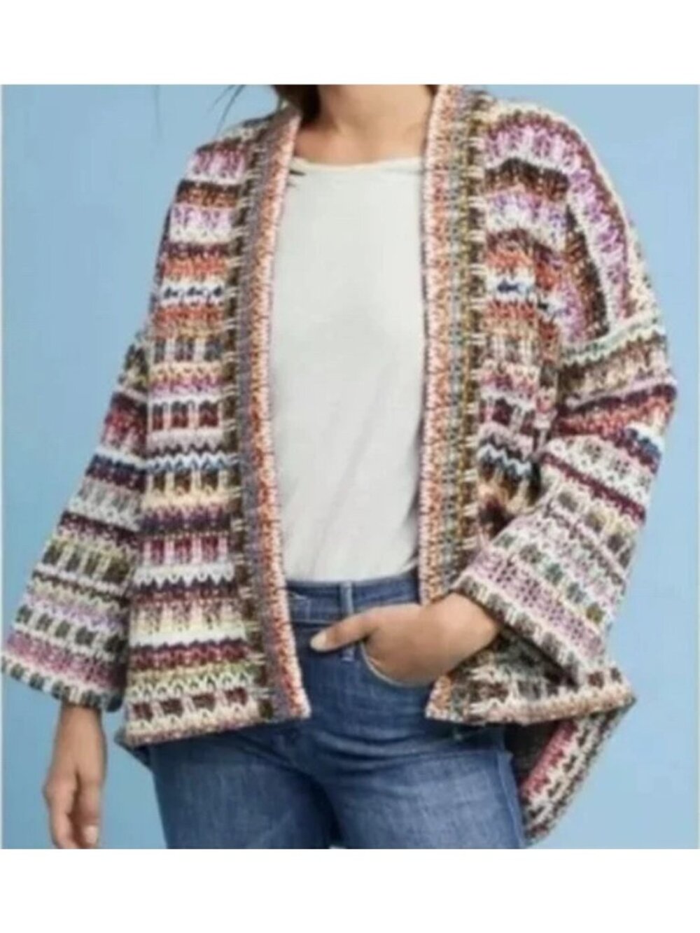 Anthropologie DRA Yoko Kimono Woven Knit Boho Jacket Womens Medium
